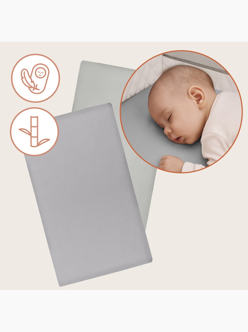 2 x Drap housse bambou pour lit bébé - LIONELO - Lit parapluie - 120 x 60 cm - Universelle Gris Blanc - Kiabi