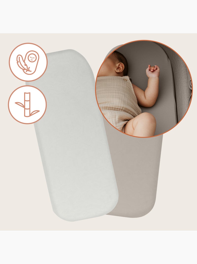 2 x Drap housse bambou pour nacelle - LIONELO - Universelle - 70 x 30 cm Beige/Blanc - Kiabi