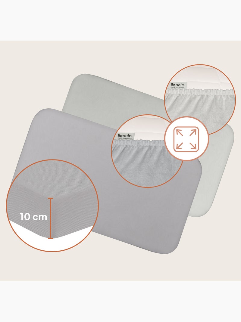 2x Bamboe Hoeslaken LIONELO - Babywieg en Co-Sleeper - 80x40 cm - Universeel Grijs Wit - Kiabi