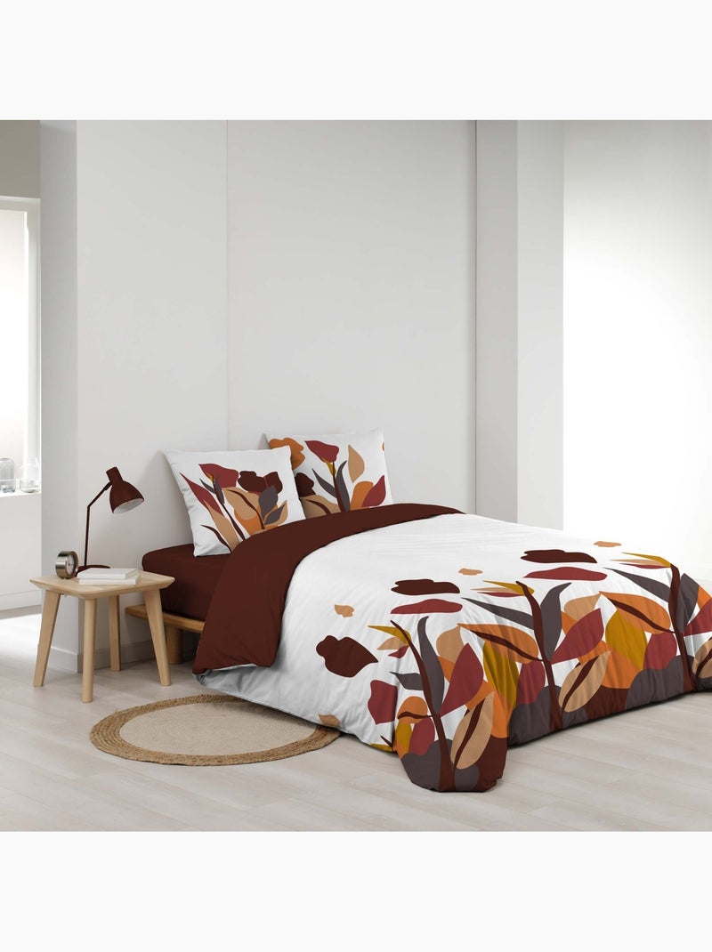 3-delige beddenset van 100% katoen met bloemenprint: dekbedovertrek + kussenslopen Rood - Kiabi