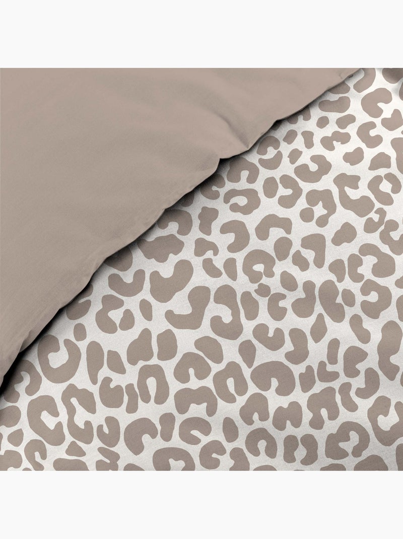 3-delige beddenset van 100% katoen met luipaardprint: dekbedovertrek + kussenslopen Grijsbeige - Kiabi