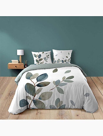 3-delige beddenset van 100% katoen met plantenprint: dekbedovertrek + kussenslopen