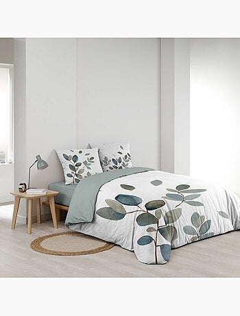 3-delige beddenset van 100% katoen met plantenprint: dekbedovertrek + kussenslopen