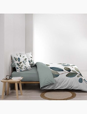 3-delige beddenset van 100% katoen met plantenprint: dekbedovertrek + kussenslopen