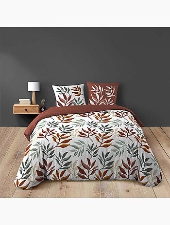 3-delige beddenset van 100 % katoen met plantenprint: dekbedovertrek + kussenslopen