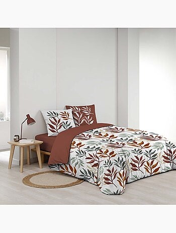 3-delige beddenset van 100 % katoen met plantenprint: dekbedovertrek + kussenslopen