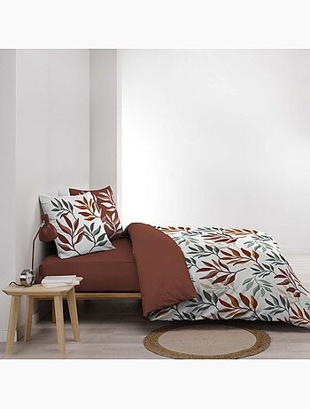 3-delige beddenset van 100 % katoen met plantenprint: dekbedovertrek + kussenslopen