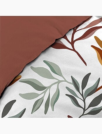 3-delige beddenset van 100 % katoen met plantenprint: dekbedovertrek + kussenslopen