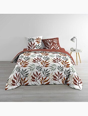 3-delige beddenset van 100 % katoen met plantenprint: dekbedovertrek + kussenslopen