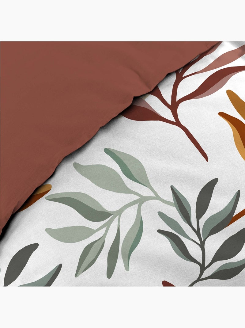 3-delige beddenset van 100 % katoen met plantenprint: dekbedovertrek + kussenslopen Rood - Kiabi