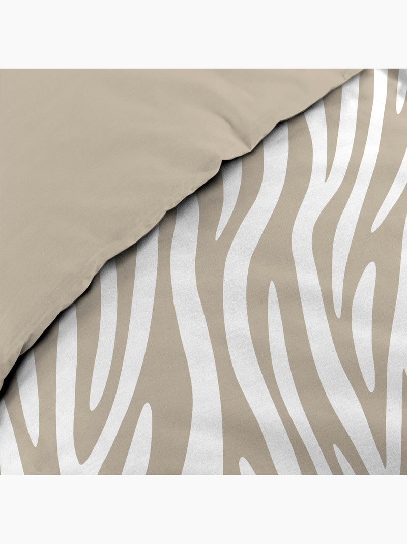 3-delige beddenset van 100% katoen met zebraprint: dekbedovertrek + kussenslopen Grijsbeige - Kiabi