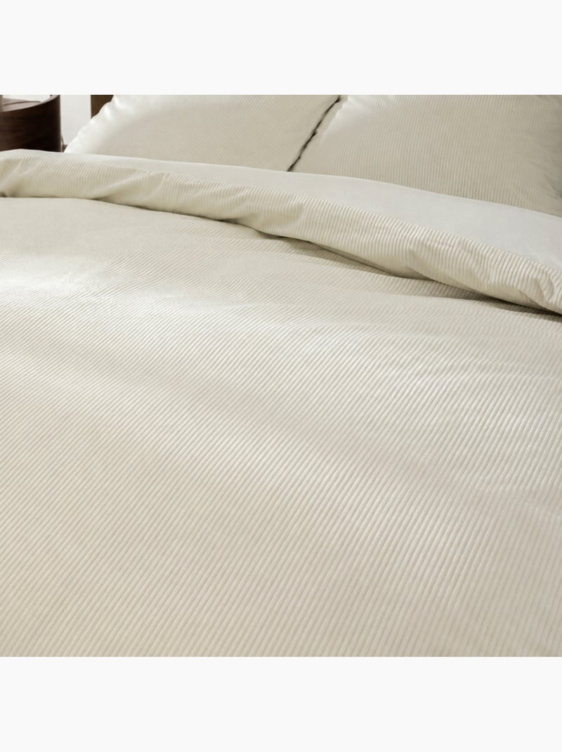3-delige beddenset van effen ribfluweel: dekbedovertrek + kussenslopen Grijsbeige - Kiabi