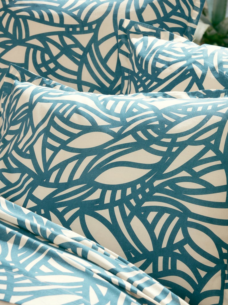 3-delige beddenset van plantaardig katoen met geometrisch patroon: dekbedovertrek + kussenslopen Blauw - Kiabi