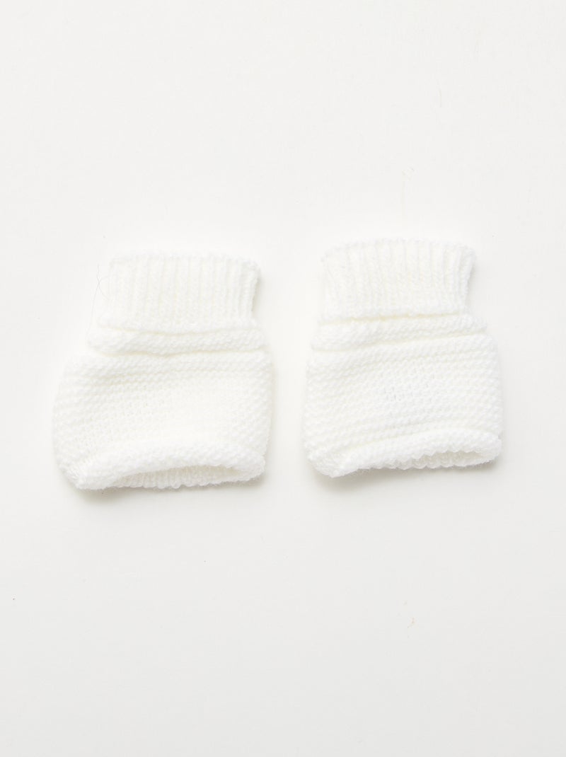3-delige geboorteset muts + wanten + slofjes van jerseytricot 'Manufacture de Layette' Wit - Kiabi