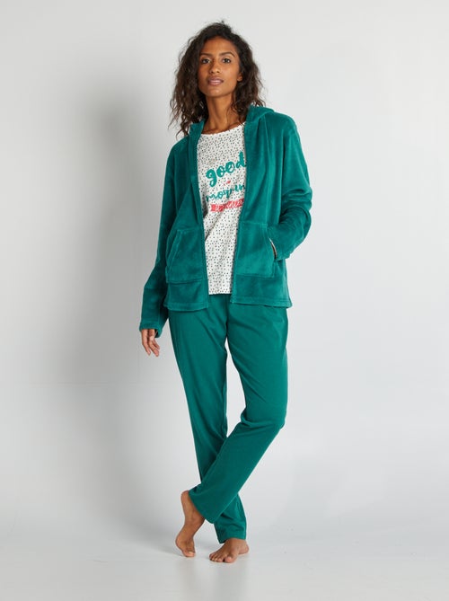 3-delige pyjama - Fleece jasje + T-shirt + broek - Kiabi