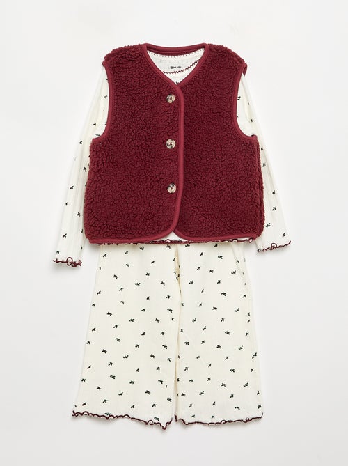 3-delige pyjamaset - T-shirt + broek + mouwloos vest - Kiabi