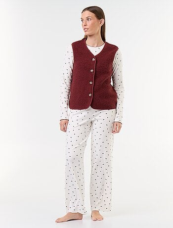 3-delige pyjamaset van pointelle breisel en gilet met schapenvachteffect