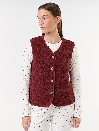 3-delige pyjamaset van pointelle breisel en gilet met schapenvachteffect