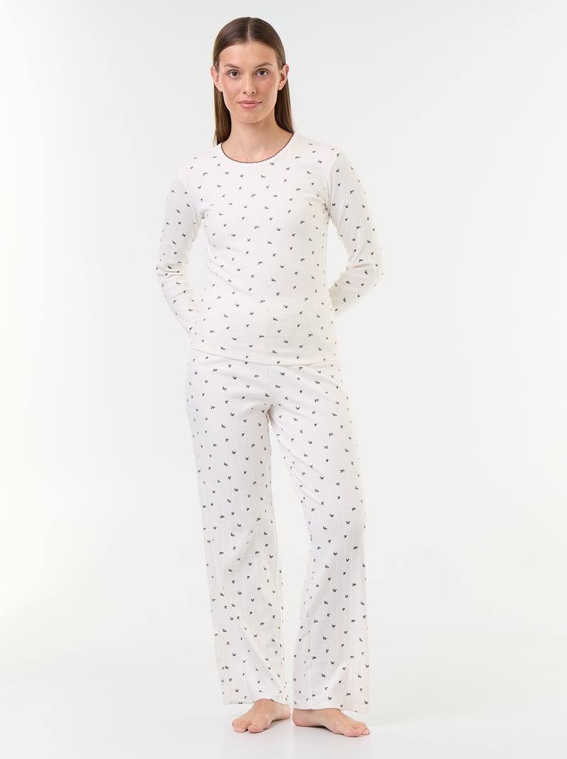 3-delige pyjamaset van pointelle breisel en gilet met schapenvachteffect Wit - Kiabi