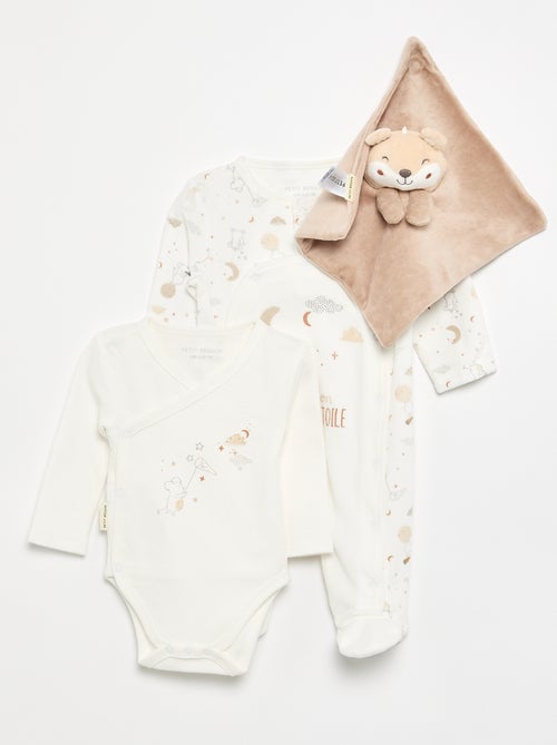 3-delige set 'Petit Béguin' - Romper + pyjama + knuffeldoekje - Kiabi