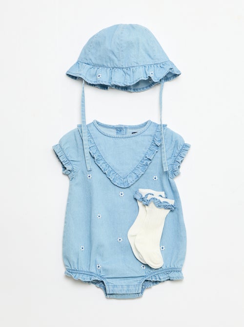 3-delige set tuinbroek + hoedje + sokken - Kiabi