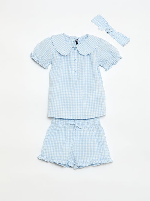 3-delige set: tuniek + short + haarband met vichyprint - Kiabi