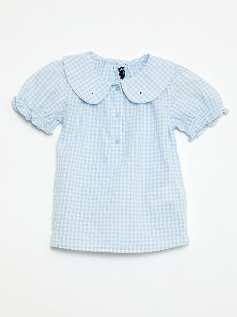 3-delige set: tuniek + short + haarband met vichyprint Lichtblauw - Kiabi