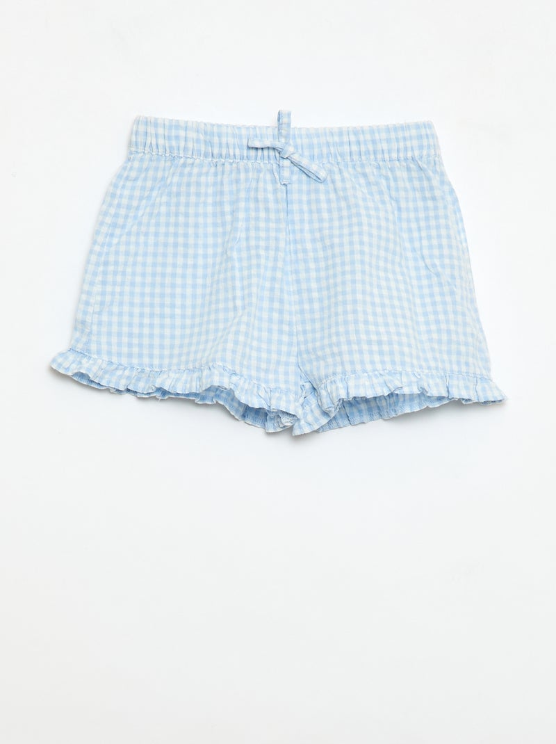 3-delige set: tuniek + short + haarband met vichyprint Lichtblauw - Kiabi