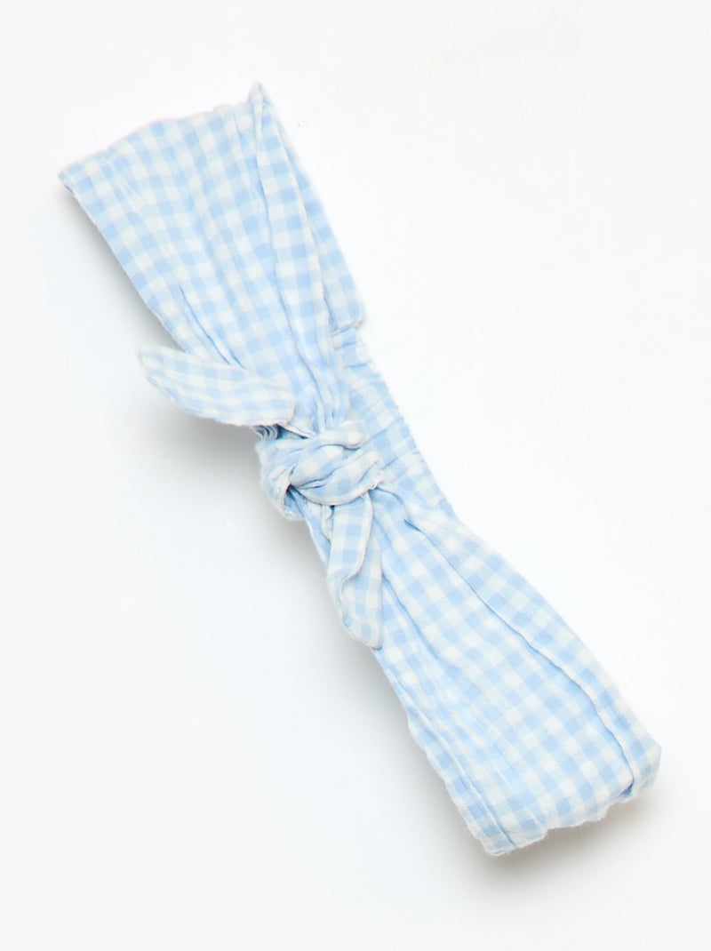 3-delige set: tuniek + short + haarband met vichyprint Lichtblauw - Kiabi
