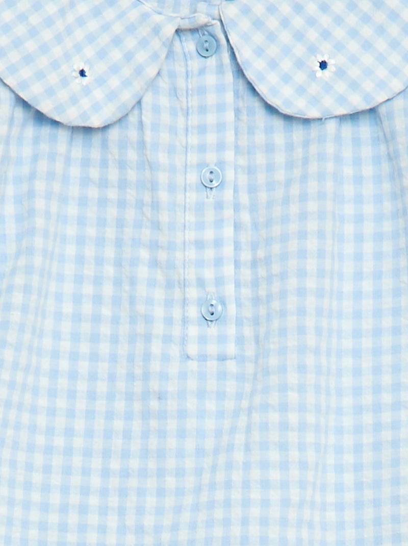 3-delige set: tuniek + short + haarband met vichyprint Lichtblauw - Kiabi