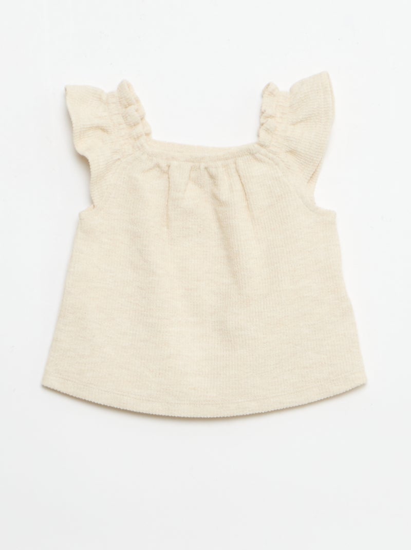 3-delige set van ribgebreide stof - short + T-shirt + bucket hat Biege - Kiabi