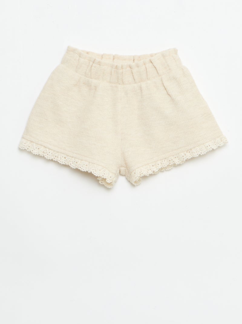 3-delige set van ribgebreide stof - short + T-shirt + bucket hat Biege - Kiabi