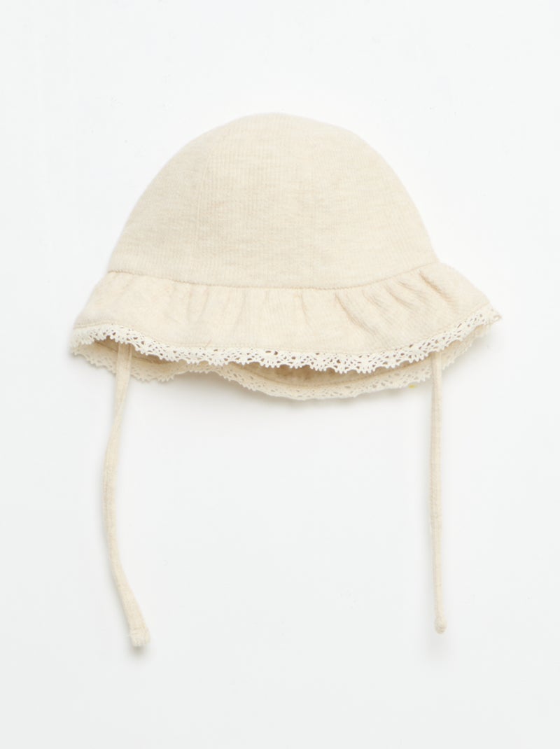 3-delige set van ribgebreide stof - short + T-shirt + bucket hat Biege - Kiabi