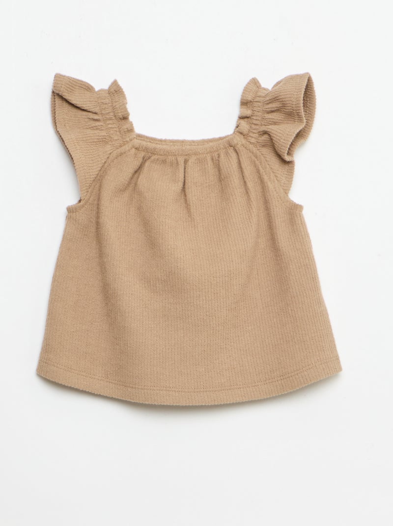 3-delige set van ribgebreide stof - short + T-shirt + bucket hat Bruin - Kiabi