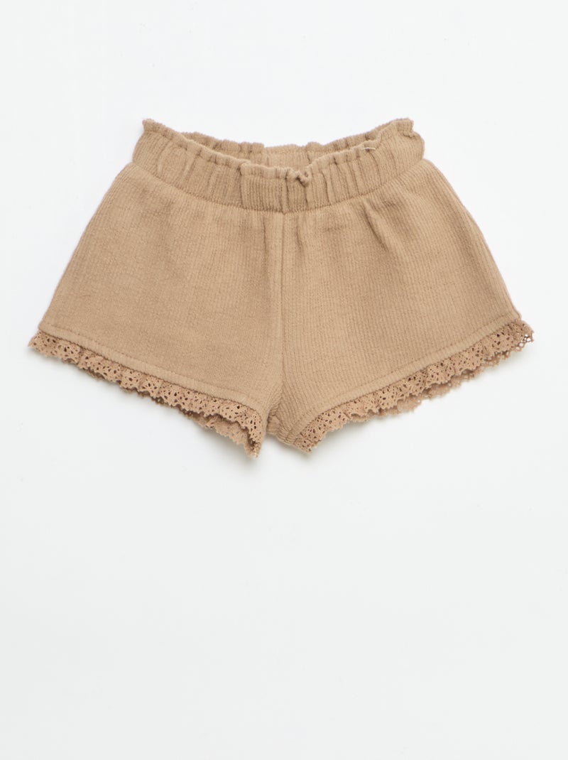 3-delige set van ribgebreide stof - short + T-shirt + bucket hat Bruin - Kiabi