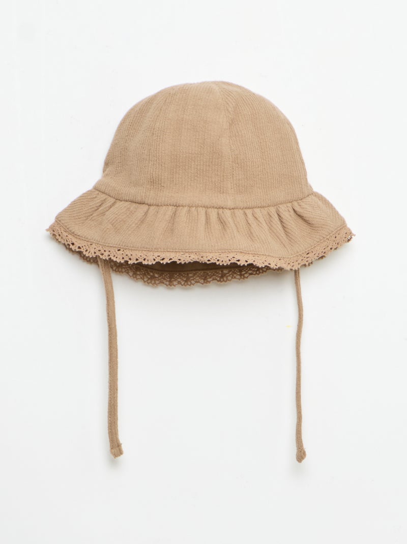 3-delige set van ribgebreide stof - short + T-shirt + bucket hat Bruin - Kiabi