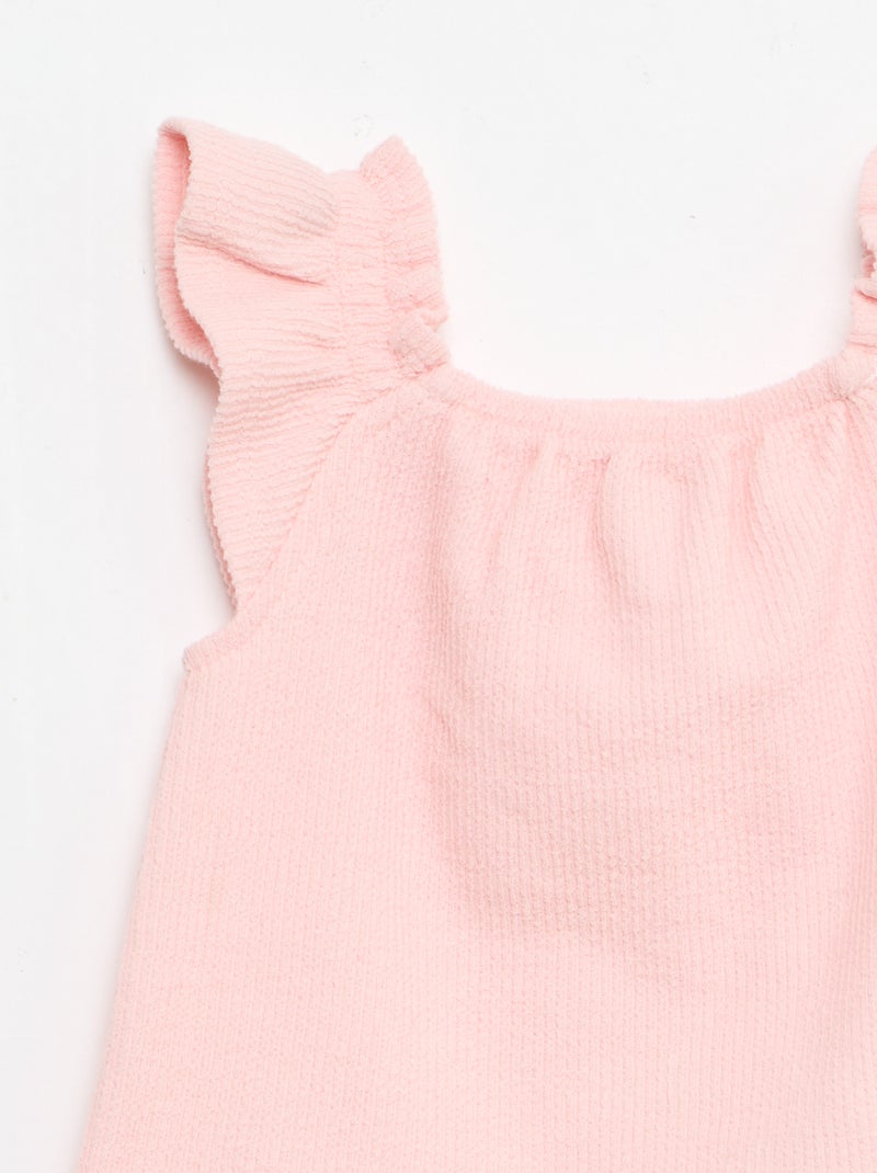 3-delige set van ribgebreide stof - short + T-shirt + bucket hat Rose - Kiabi