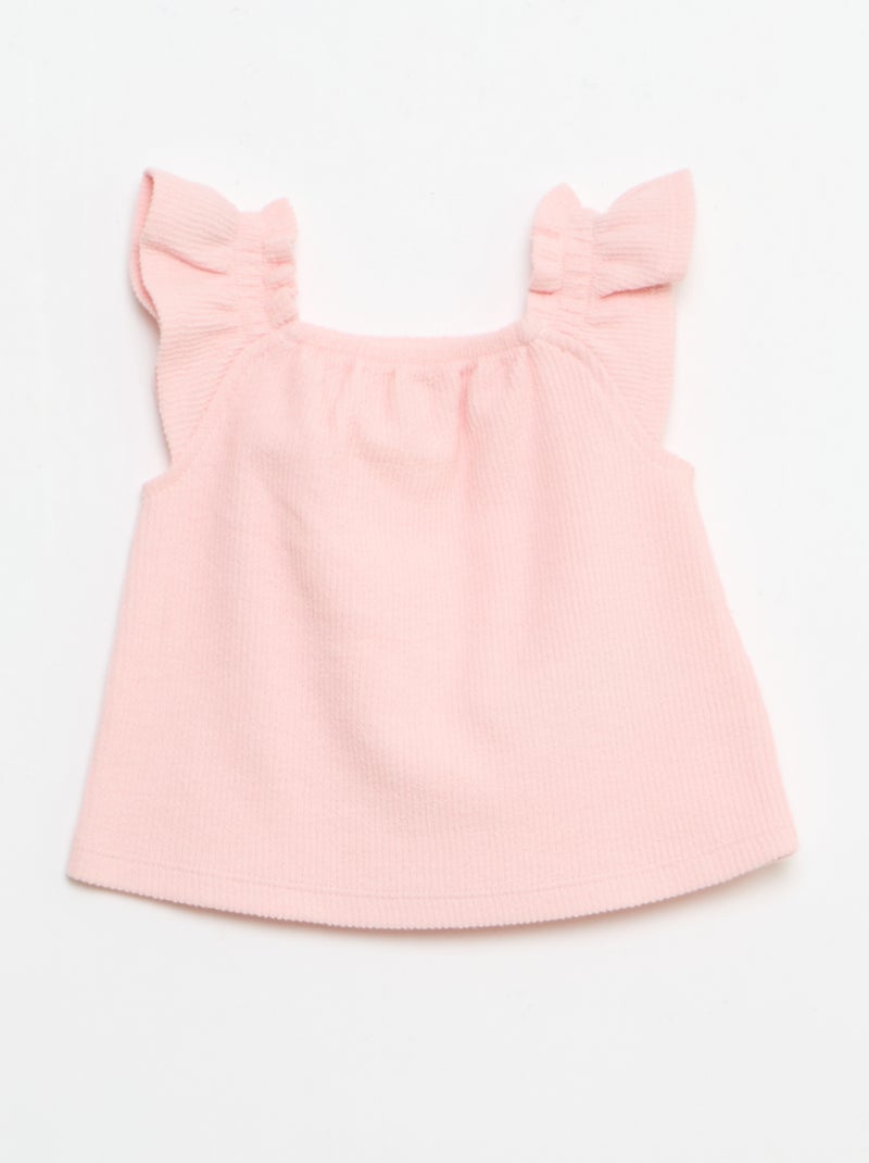 3-delige set van ribgebreide stof - short + T-shirt + bucket hat Rose - Kiabi