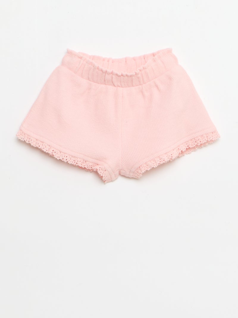 3-delige set van ribgebreide stof - short + T-shirt + bucket hat Rose - Kiabi