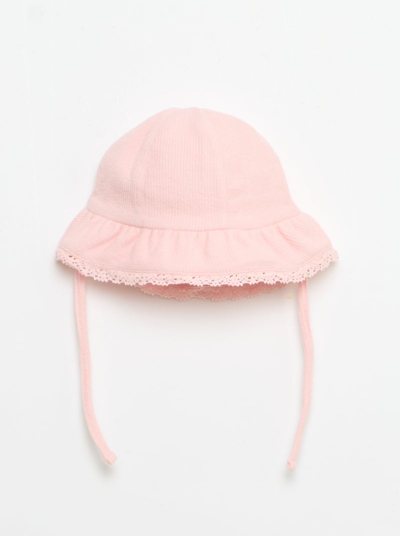 3-delige set van ribgebreide stof - short + T-shirt + bucket hat Rose - Kiabi