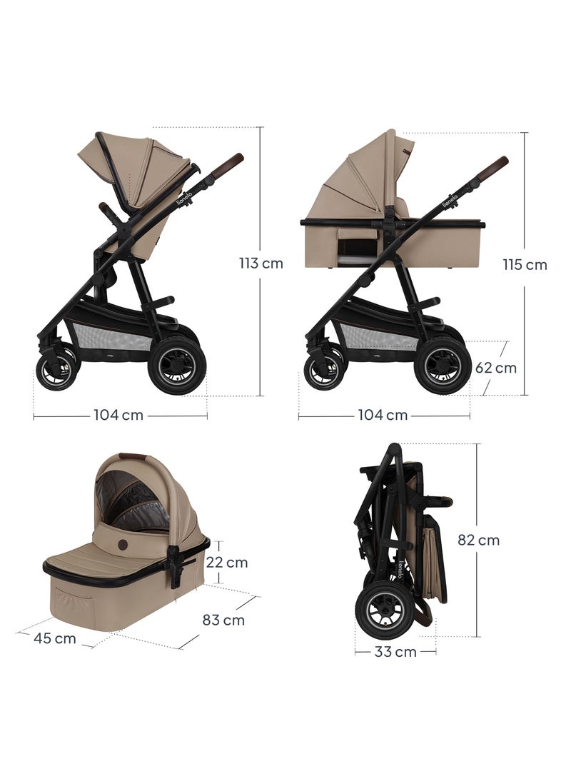 3-in-1 Kinderwagen LIONELO Amber - 0-22 kg - Set kinderwagen, reiswieg, autostoeltje en accessoires Beige - Kiabi