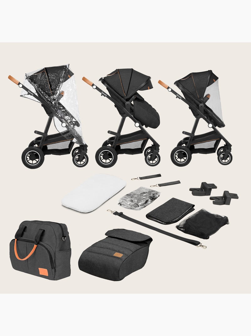 3-in-1 Kinderwagen LIONELO Amber - 0-22 kg - Set kinderwagen, reiswieg, autostoeltje en accessoires Donkergrijs - Kiabi