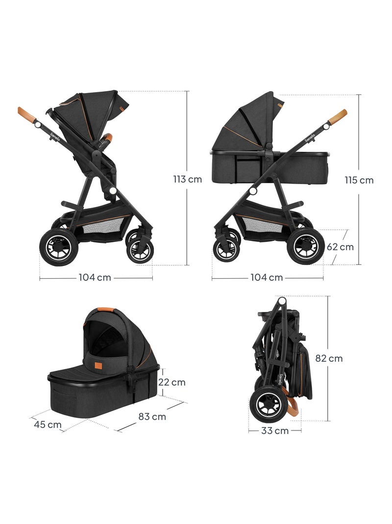 3-in-1 Kinderwagen LIONELO Amber - 0-22 kg - Set kinderwagen, reiswieg, autostoeltje en accessoires Donkergrijs - Kiabi