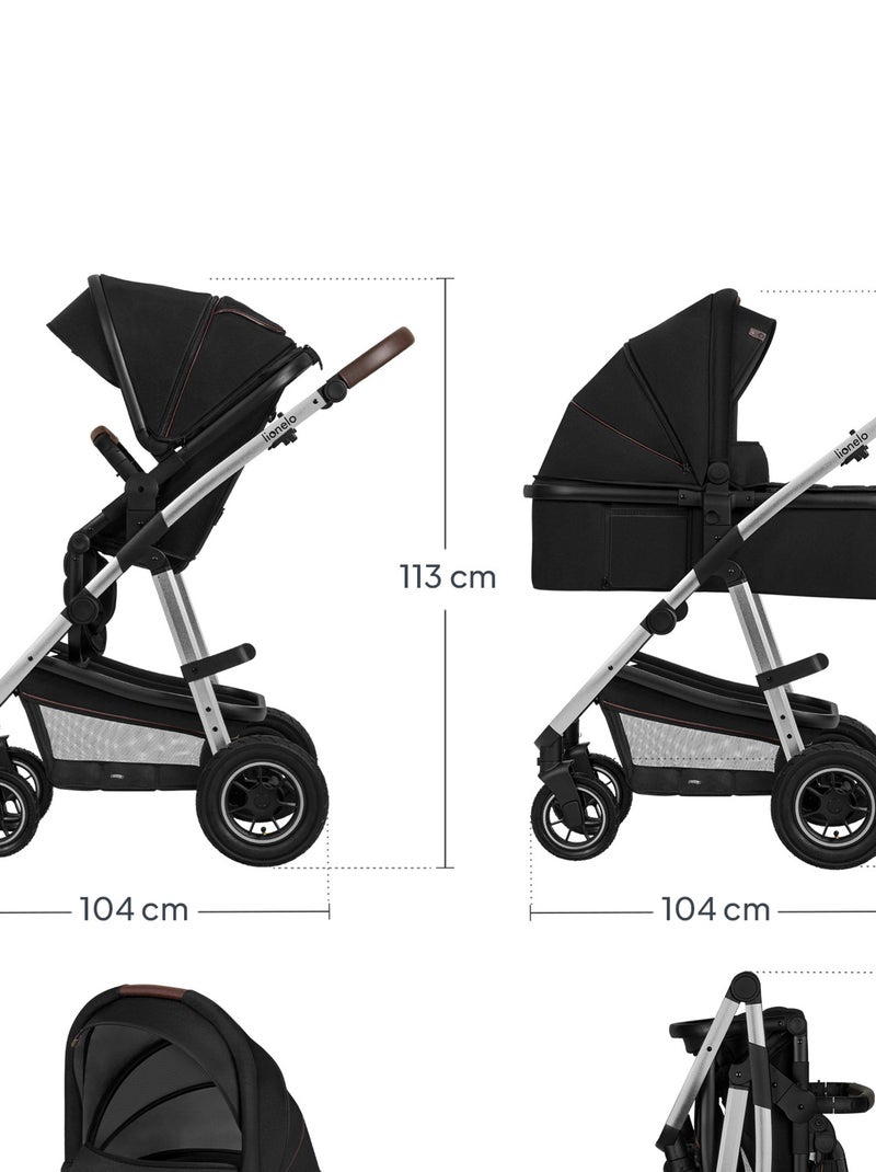 3-in-1 Kinderwagen LIONELO Amber - 0-22 kg - Set kinderwagen, reiswieg, autostoeltje en accessoires Zwart Zilverkleurig - Kiabi