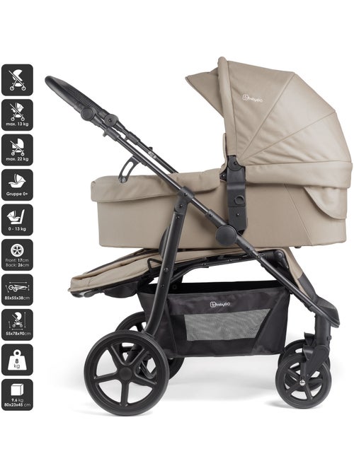 3-in-1 kinderwagen met autostoel, reiswieg en sportzitje Evolution – babyGO - Kiabi 3-in-1 kinderwagen met autostoel, reiswieg en sportzitje Evolution – babyGO - Kiabi