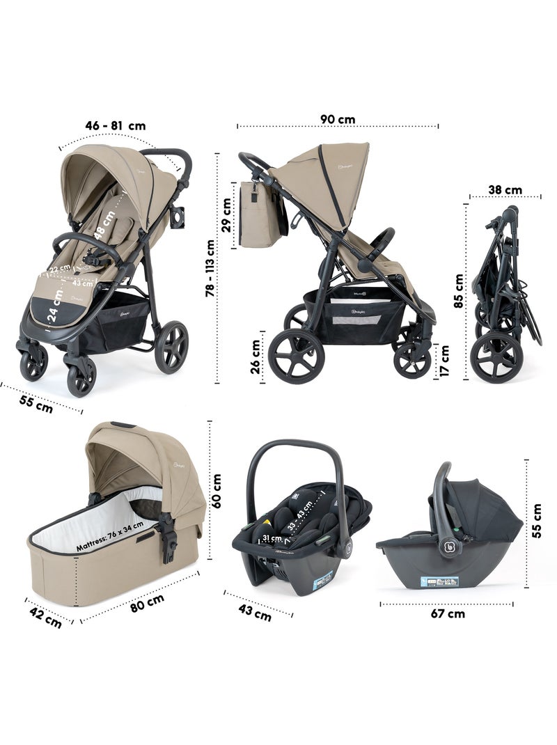 3-in-1 kinderwagen met autostoel, reiswieg en sportzitje Evolution – babyGO Beige - Kiabi