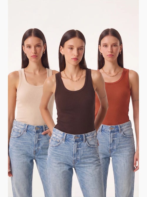 3-pack geribde katoenen cami tops istanbul - Kiabi