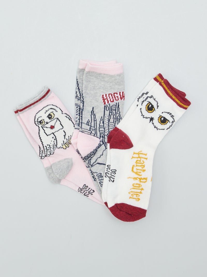 3 paires de chaussettes 'Harry Potter' rose/écru - Kiabi