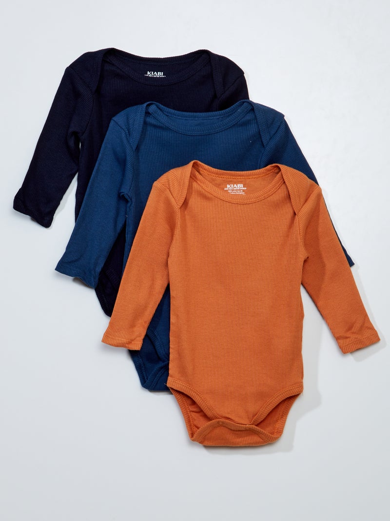 3 rompertjes met lange mouw BLAUW - Kiabi