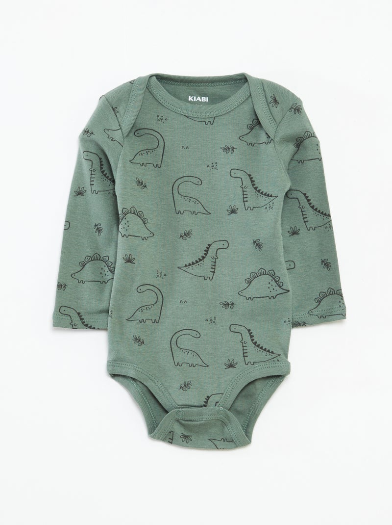 3 rompertjes met lange mouw Groen - Kiabi